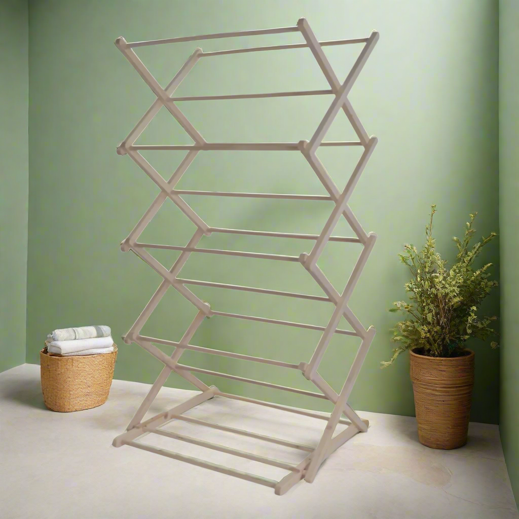 Natural Beech wood folding clothes horse - empty.