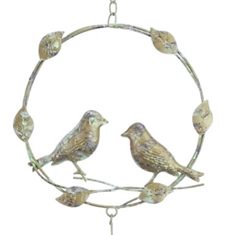 Hanging bird wind chime / bell. Shows both birds. 