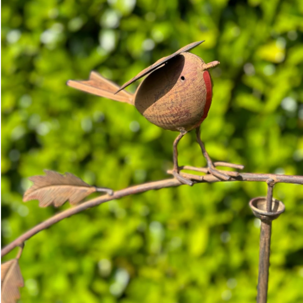 Robin balancer wind spinner (mum and baby robin). Close up of robin. 