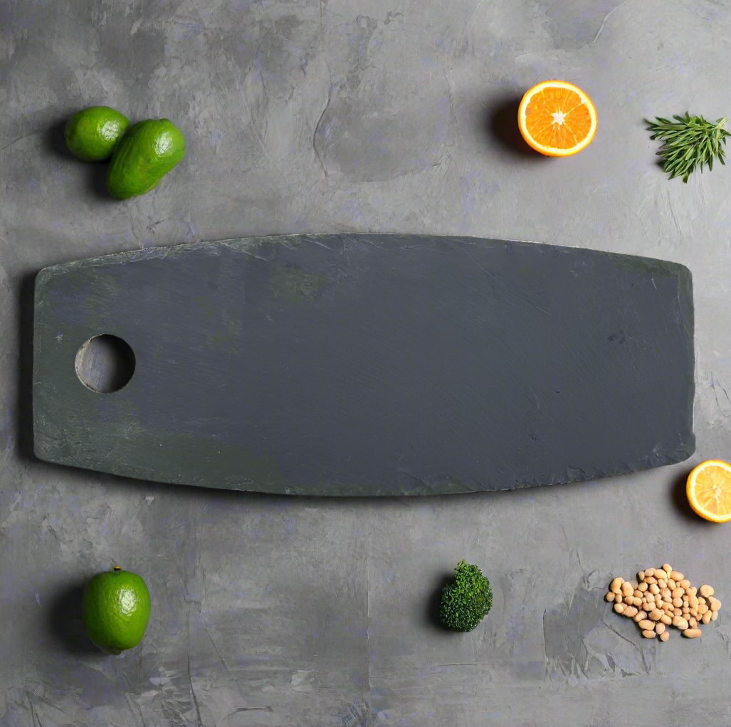 Oval slate board from above