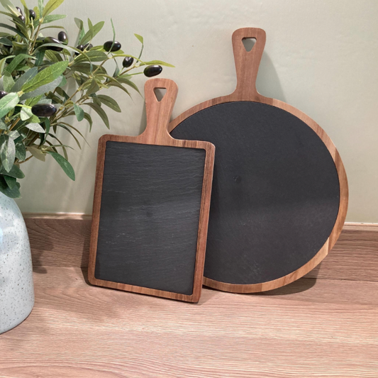Acacia boards with slate for chalk board