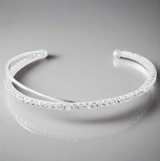 Silver crystal criss cross cuff bangle IBAN1853