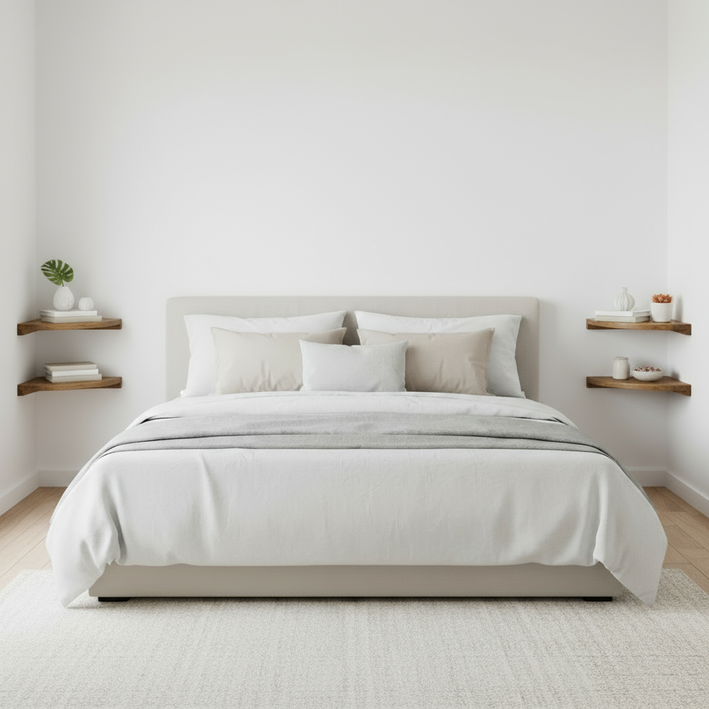 Wooden corner shelf on a white background