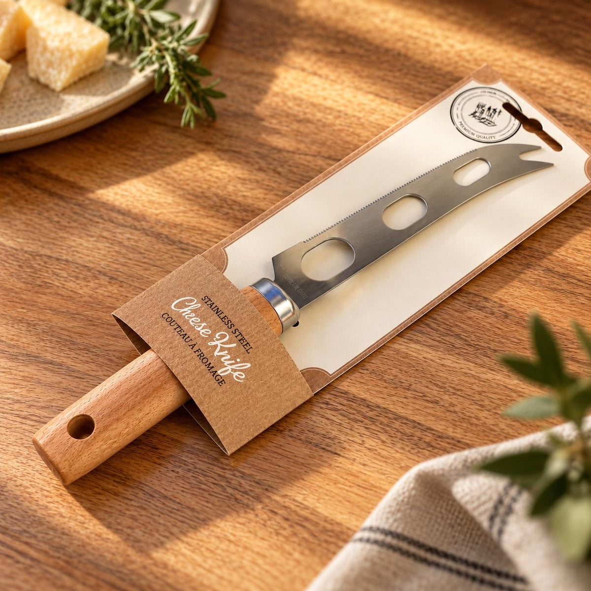 Stainless Steel Cheese Knife with Beech Wood Handle