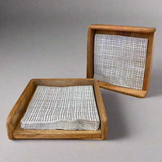 Mango wood napkin holder - standard size. 2 holders shown.