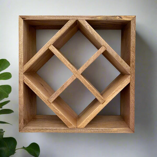 Mango wood 8 bottle wine and champagne rack storage - mounted on wall.
