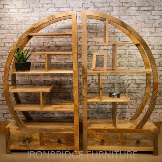Mango wood arched room divider with drawers. 2 designs.