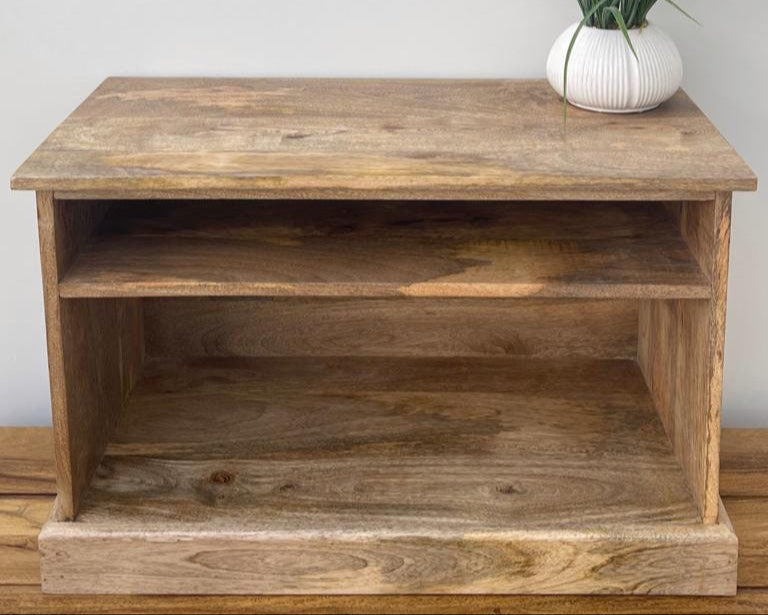 MANT-510 Solid Mango wood shoe storage bench, 74cm wide straight shot