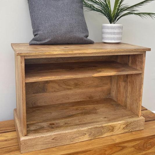 MANT-510 Solid Mango wood shoe storage bench, 74cm wide from the front