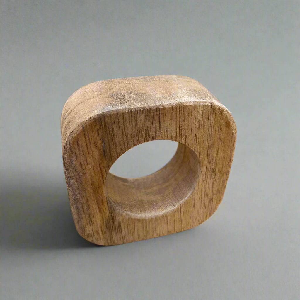 Set of solid Mango wood napkin rings. Single