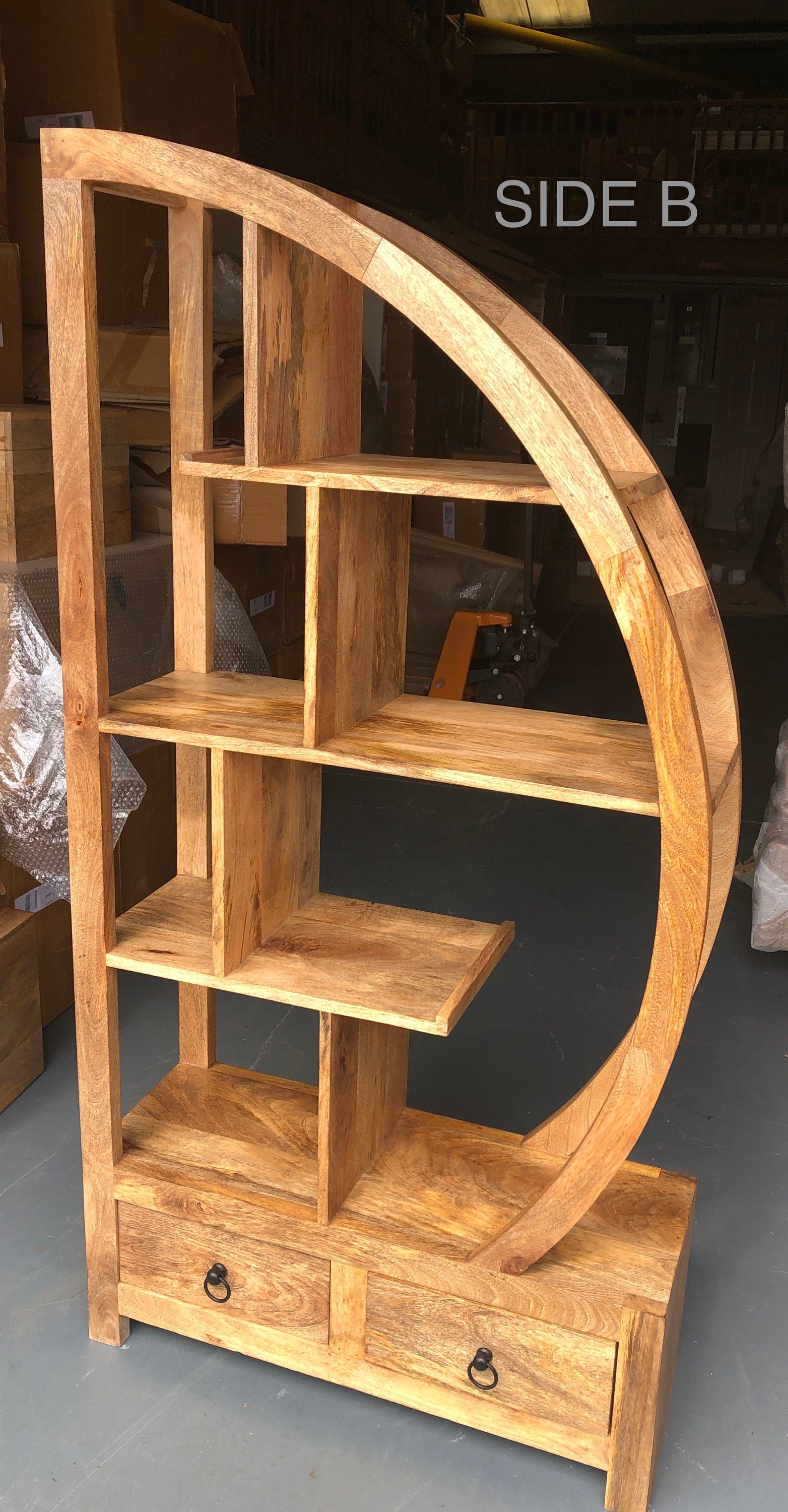 Mango wood arched room divider with drawers. 2 designs. Side B. 