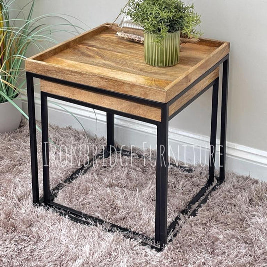 IMANT-001 Pair of square tray topped side tables in Mango wood