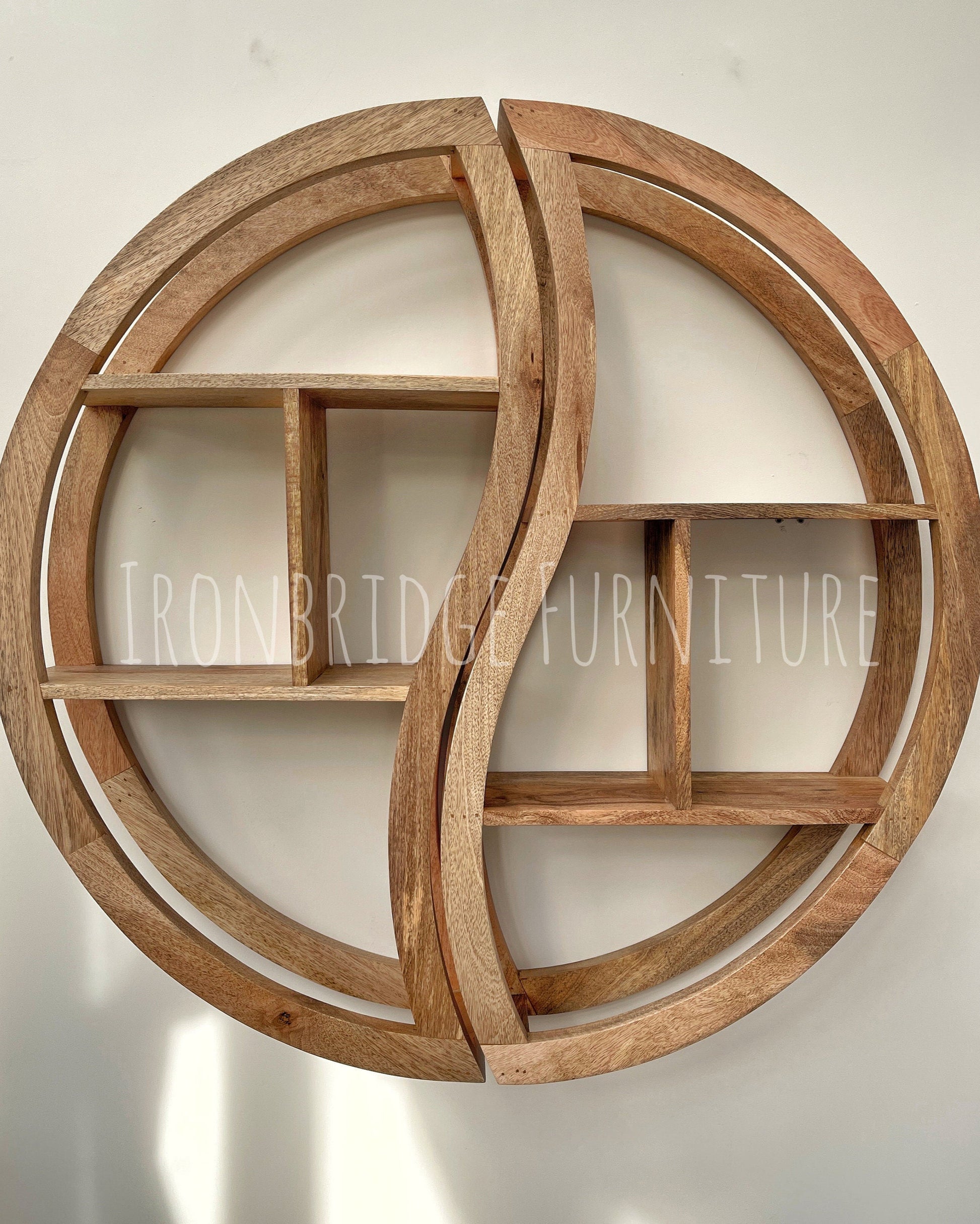 Yin Yang 75cm Floating Mango wood shelves from the front