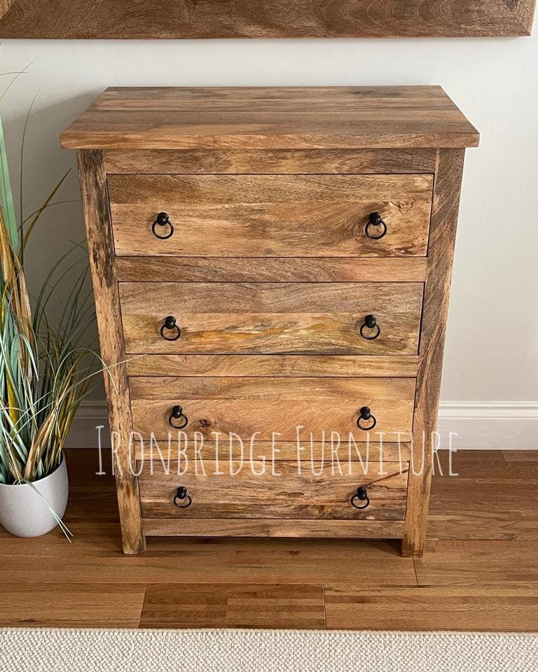 Large 4 drawer chest of drawers 100cm high. Front facing shot. 