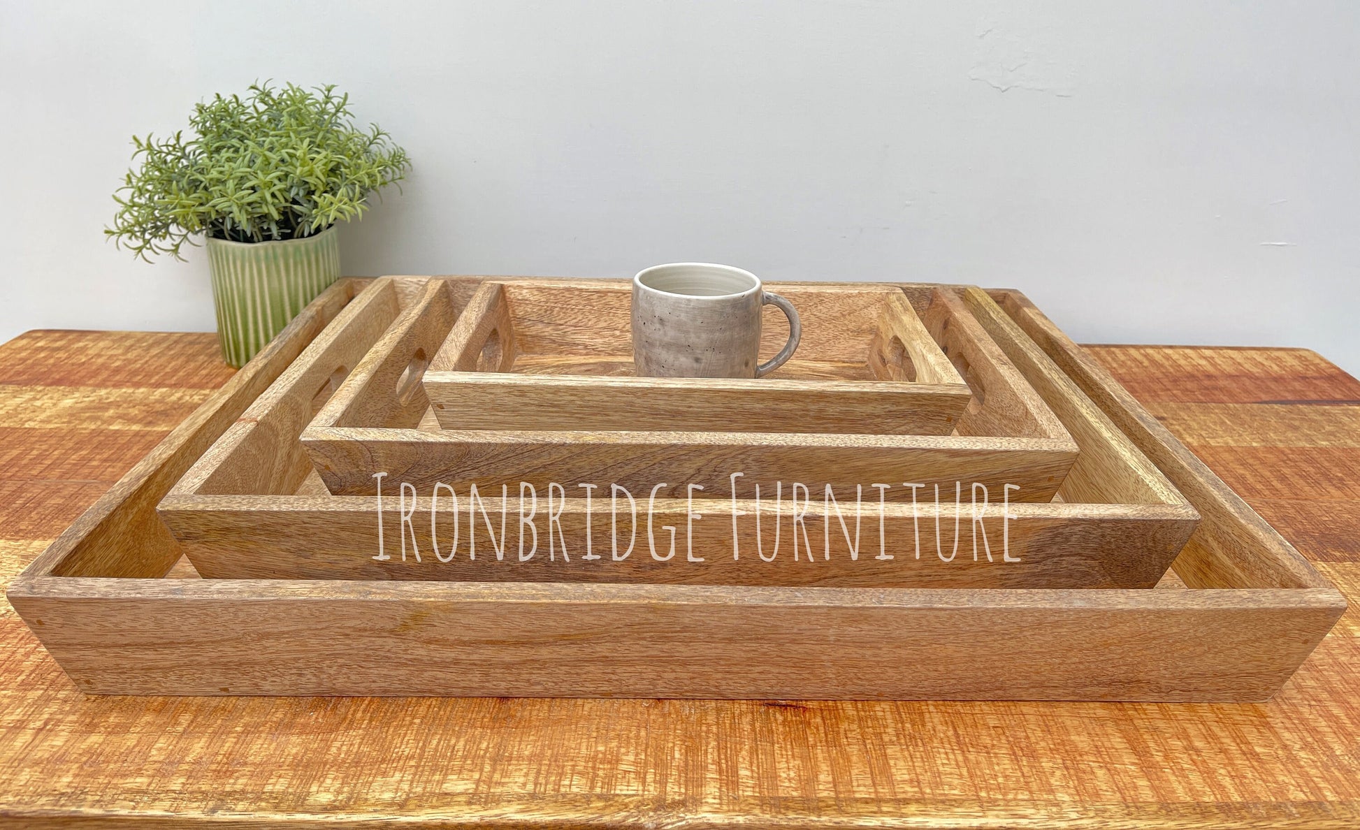 Solid Mango wood tray with cut out handles