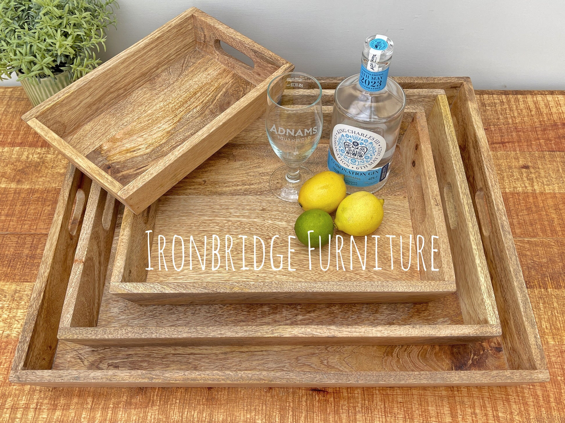 Solid Mango wood tray with cut out handles with G&T