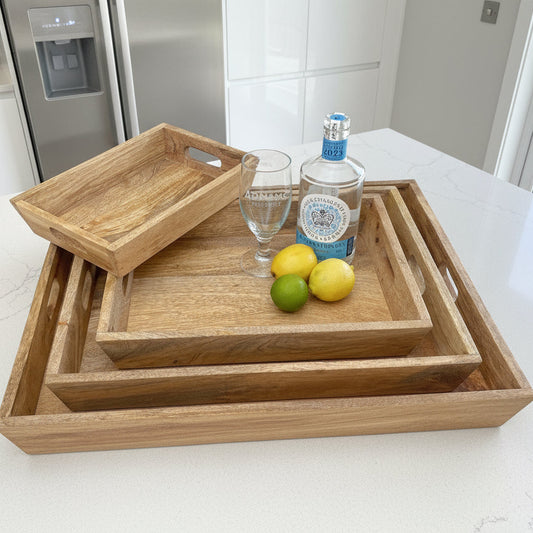 Solid Mango wood tray with cut out handles with G&T