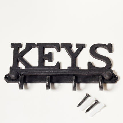 Black painted cast iron KEYS set of hooks.