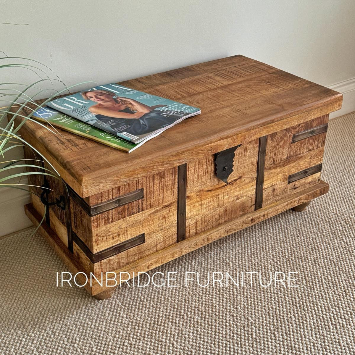 Size 1 Small rustic rough cut Mango wood trunk on feet - 76cm wide. looking from the left