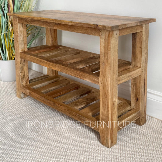 Mango wood shoe storage bench.