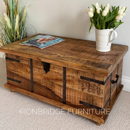 Size 2 Medium rustic rough cut Mango wood trunk on feet - 90cm wide