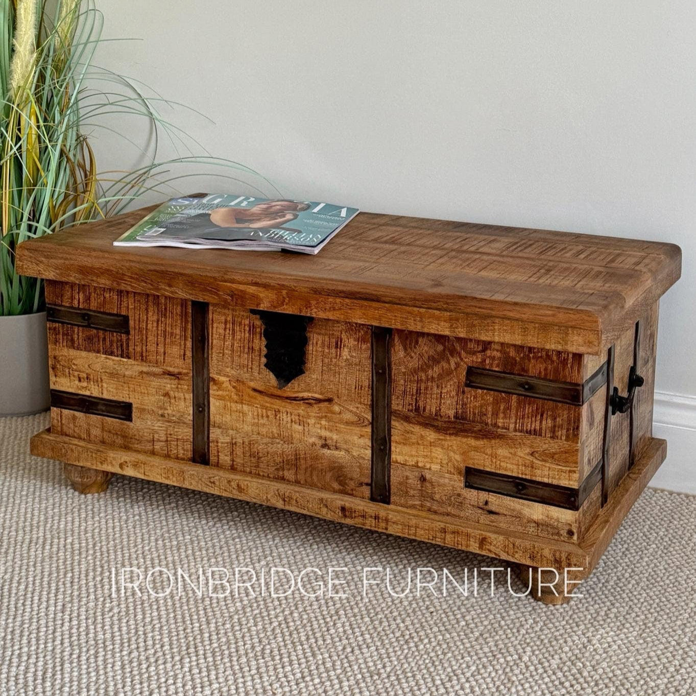Size 1 Small rustic rough cut Mango wood trunk on feet - 76cm wide.