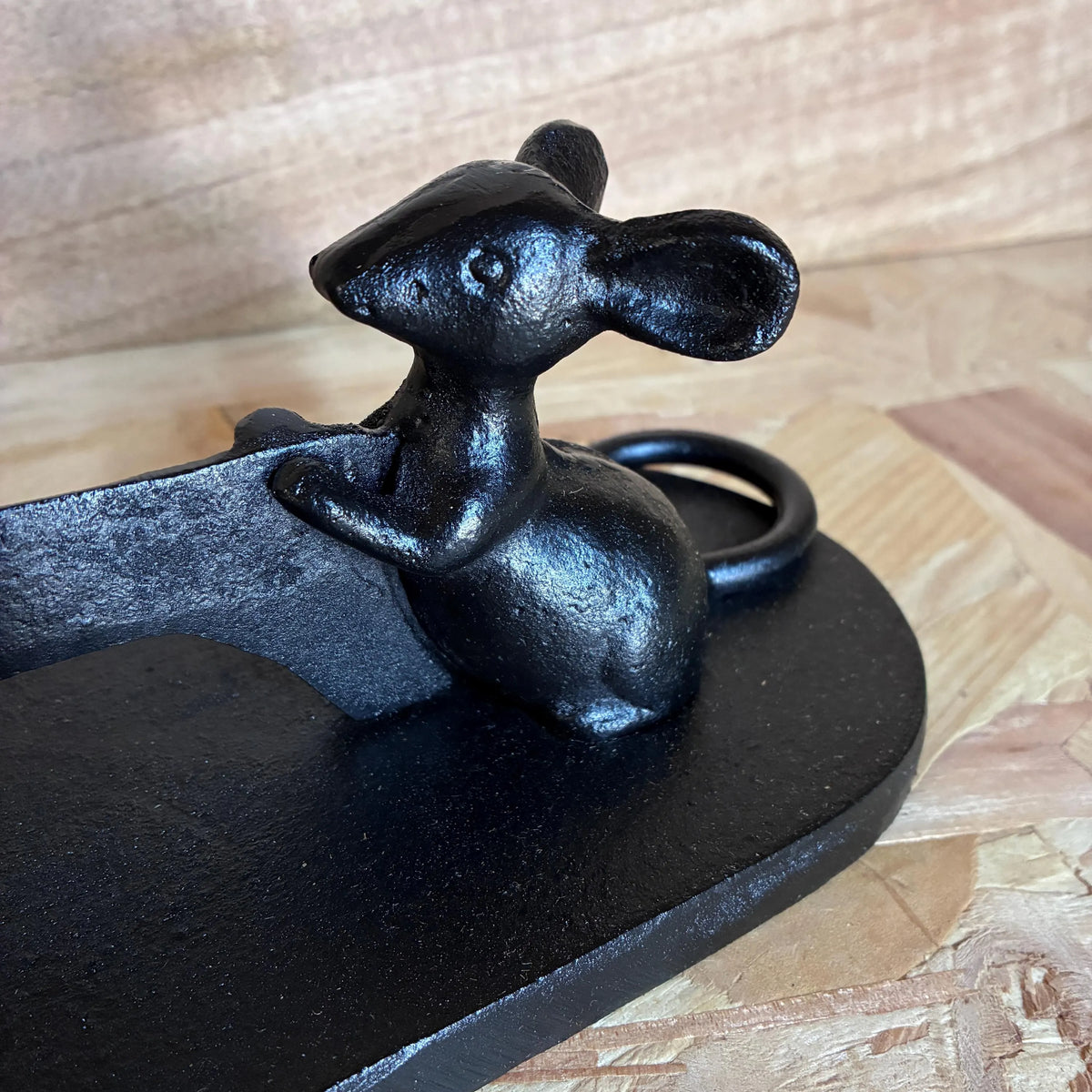 Black painted cast iron mice boot scraper
