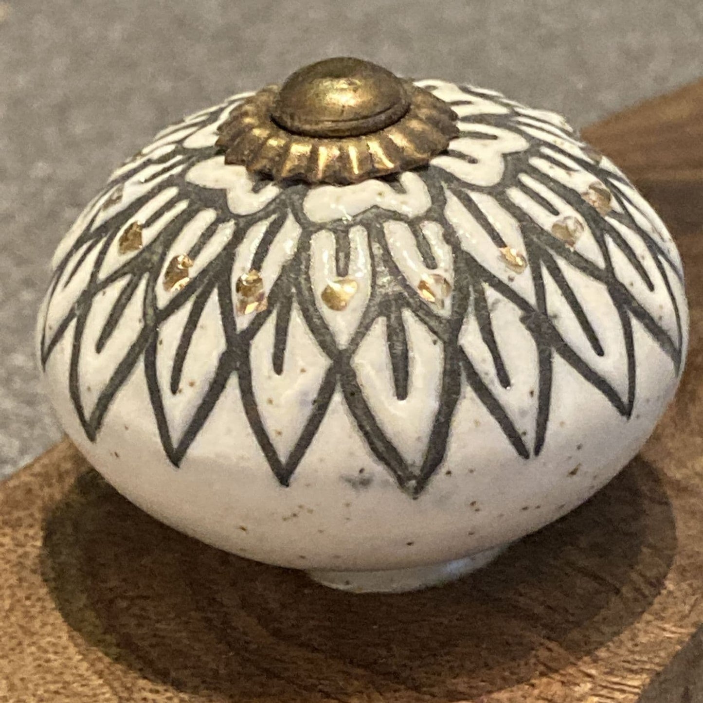Mango wood door stop wedge with ceramic knob - design D