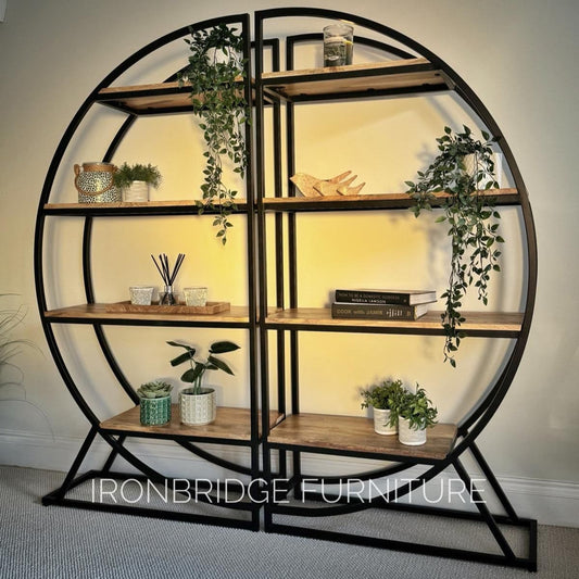 Beautiful pair of rounded metal and Mango wood room dividers