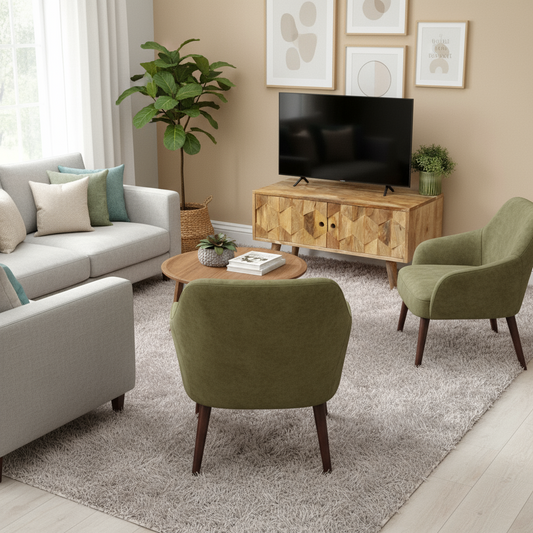 Patterned front TV stand angle shot