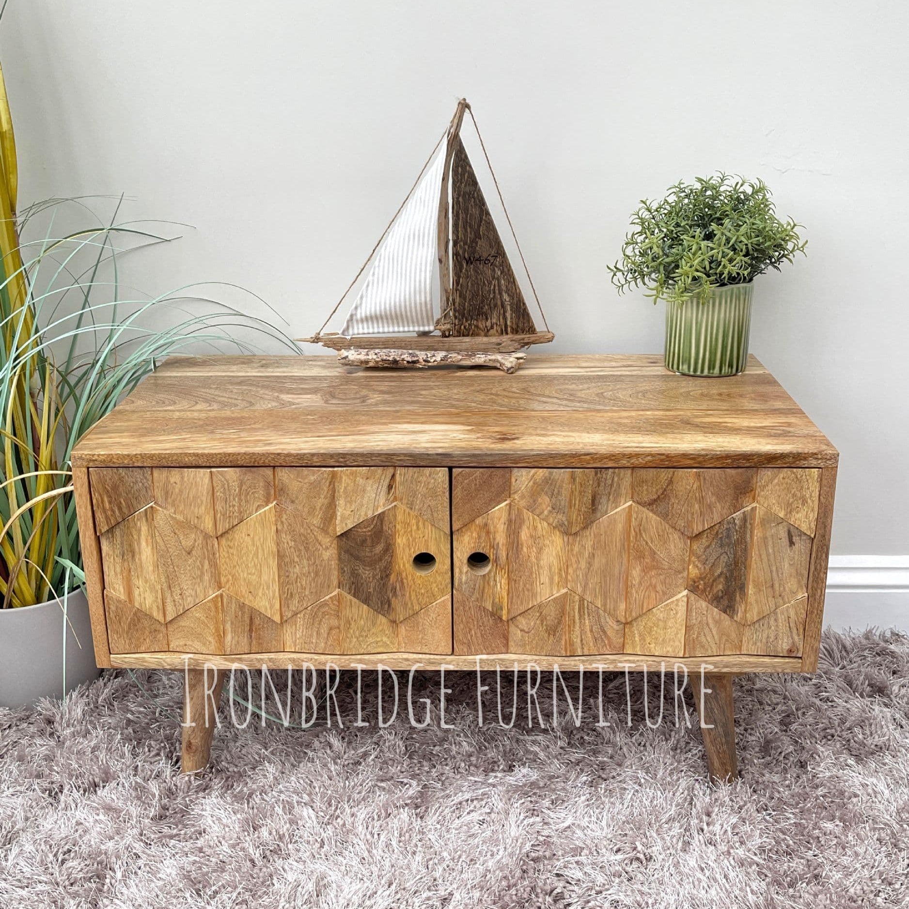 Patterned front TV stand with yacht display