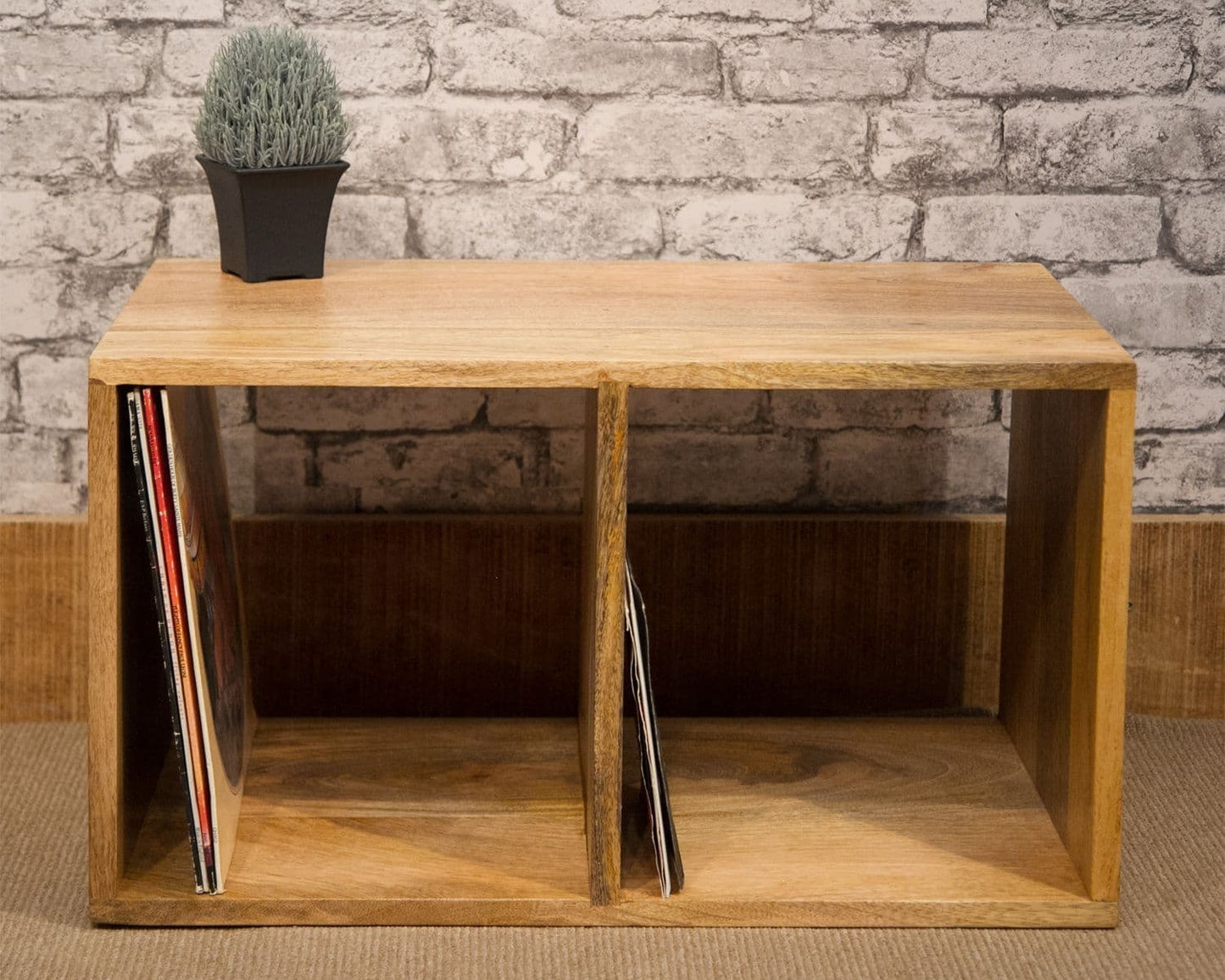 MANT-3015 Mango Wood 2 hole cube on tapered legs - 60cm wide with no legs