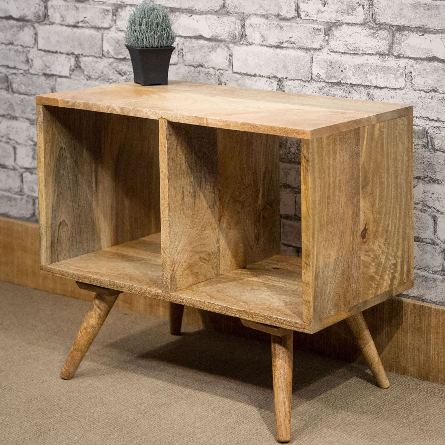 MANT-3015 Mango Wood 2 hole cube on tapered legs - 60cm wide