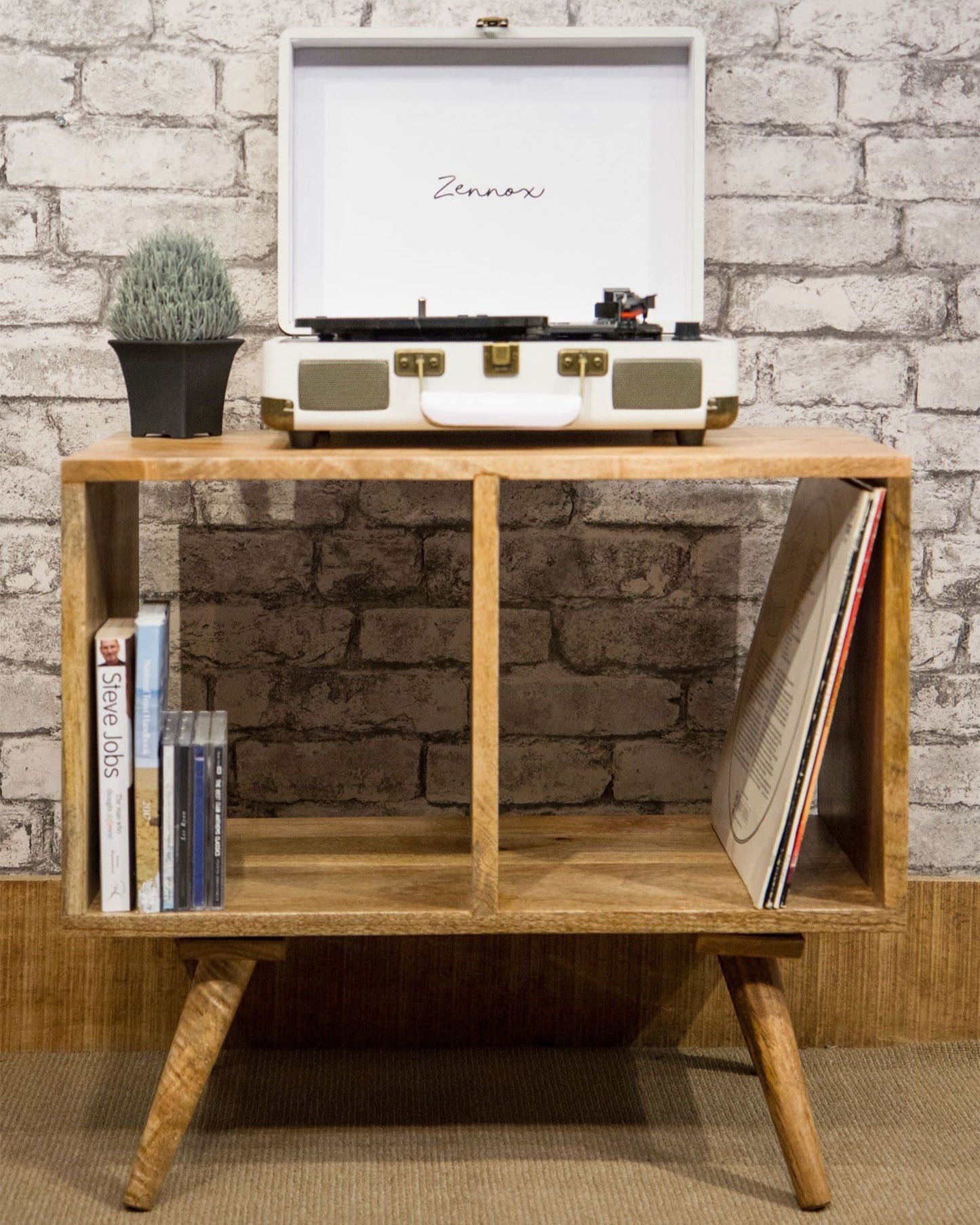 MANT-3015 Mango Wood 2 hole cube on tapered legs - 60cm wide front view
