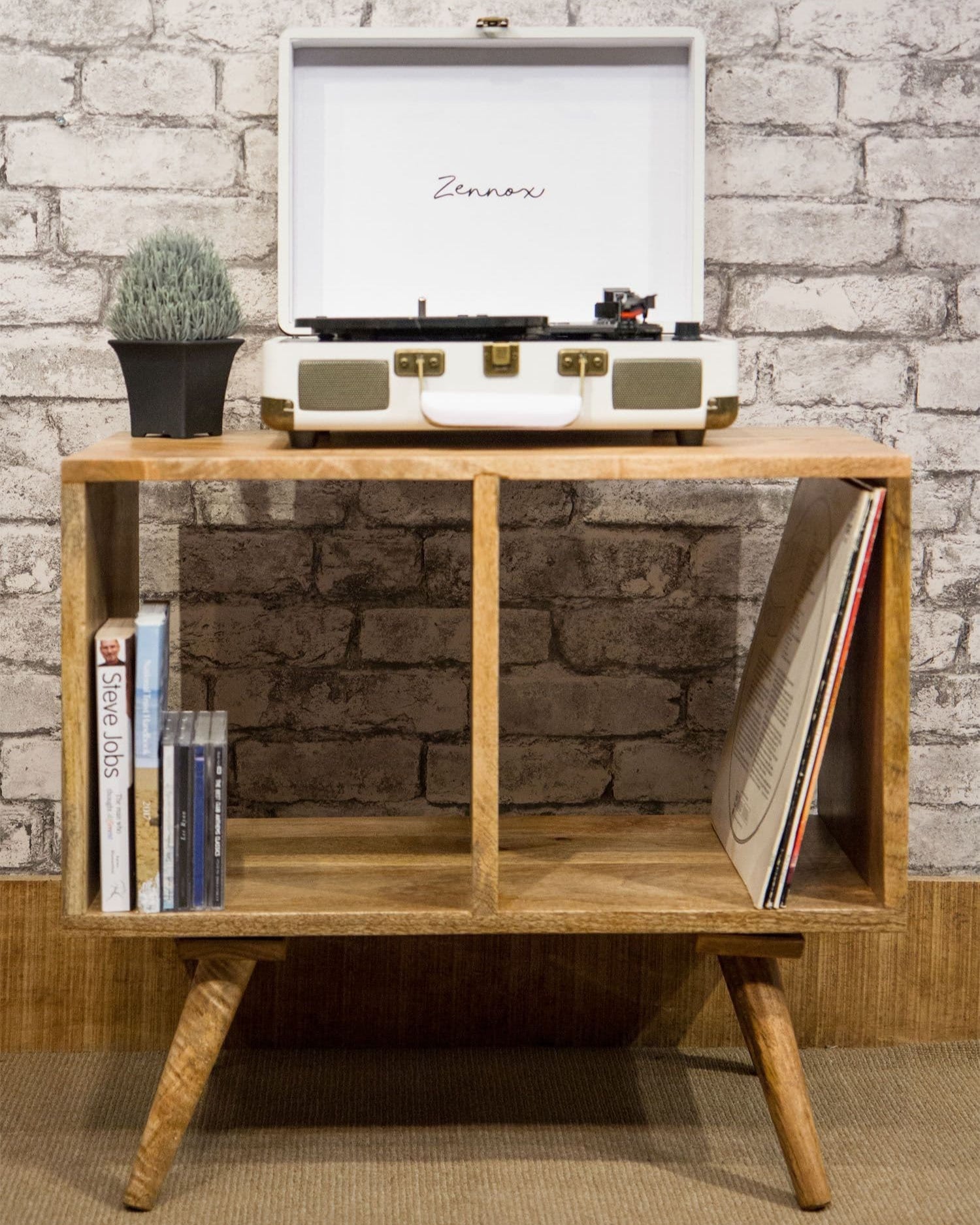 MANT-3015 Mango Wood 2 hole cube on tapered legs - 60cm wide front view