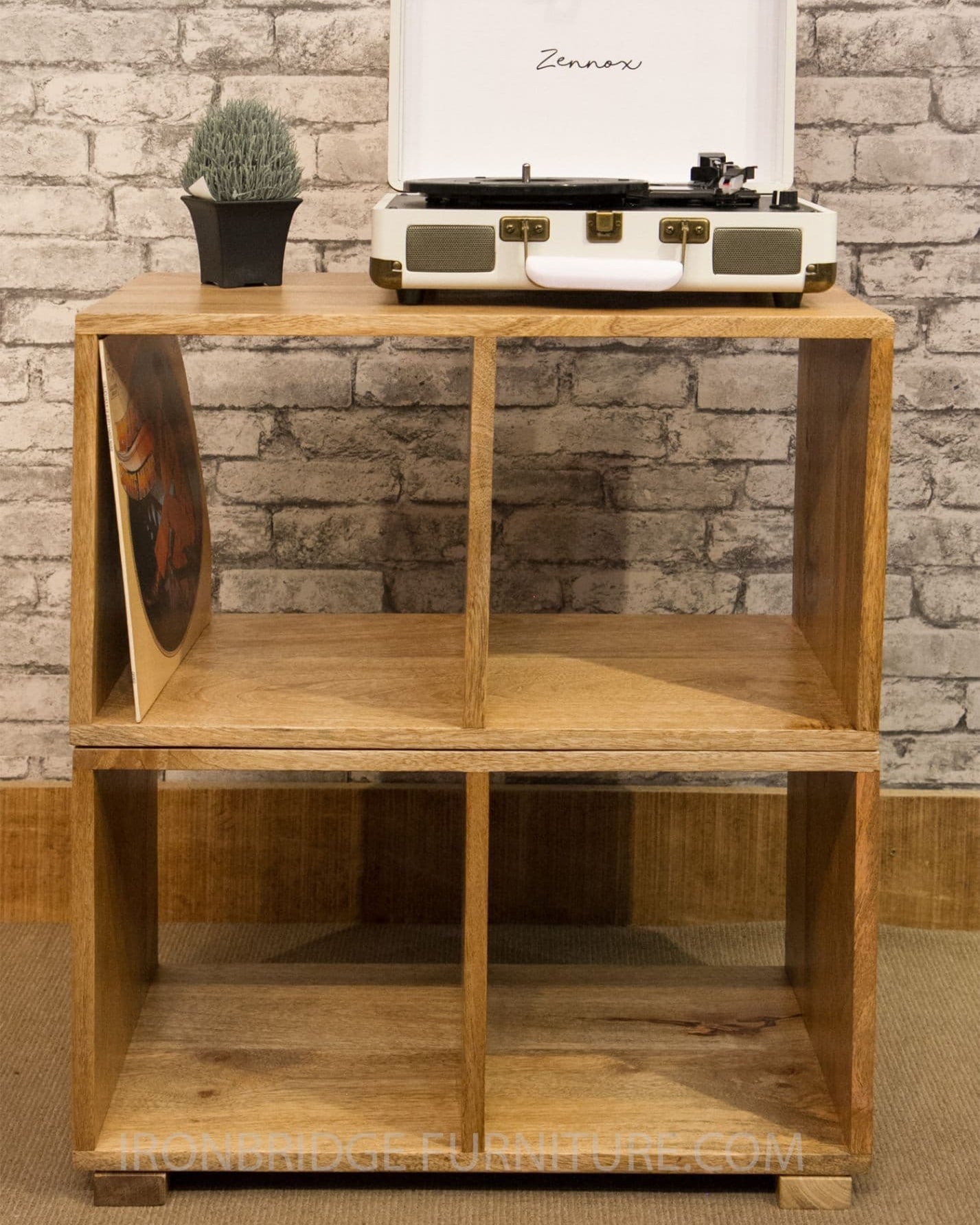 MANT-3015 Mango Wood 2 hole cube on tapered legs - 60cm wide with another cube on top