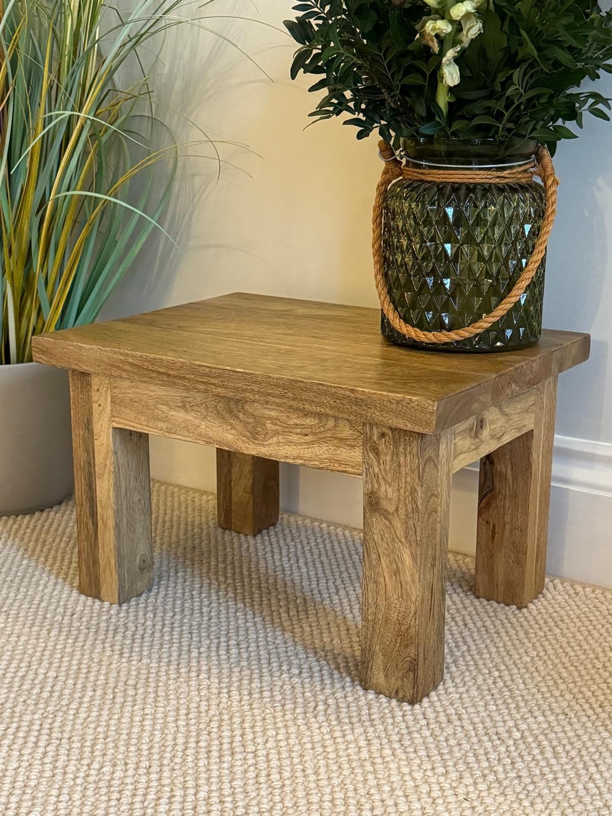 Pair of square finish Mango wood coffee table with vase