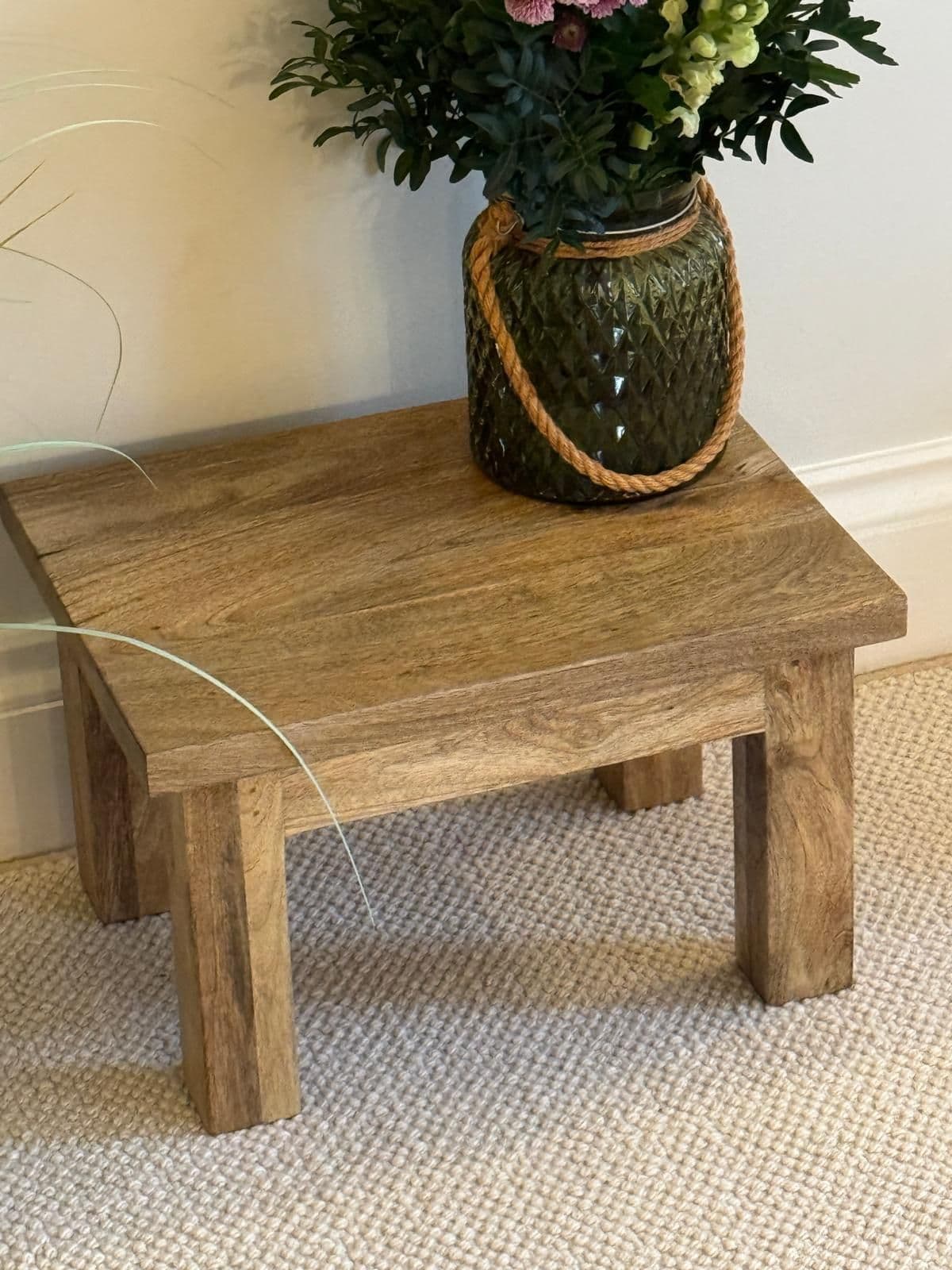 Pair of square finish Mango wood coffee tables single shot