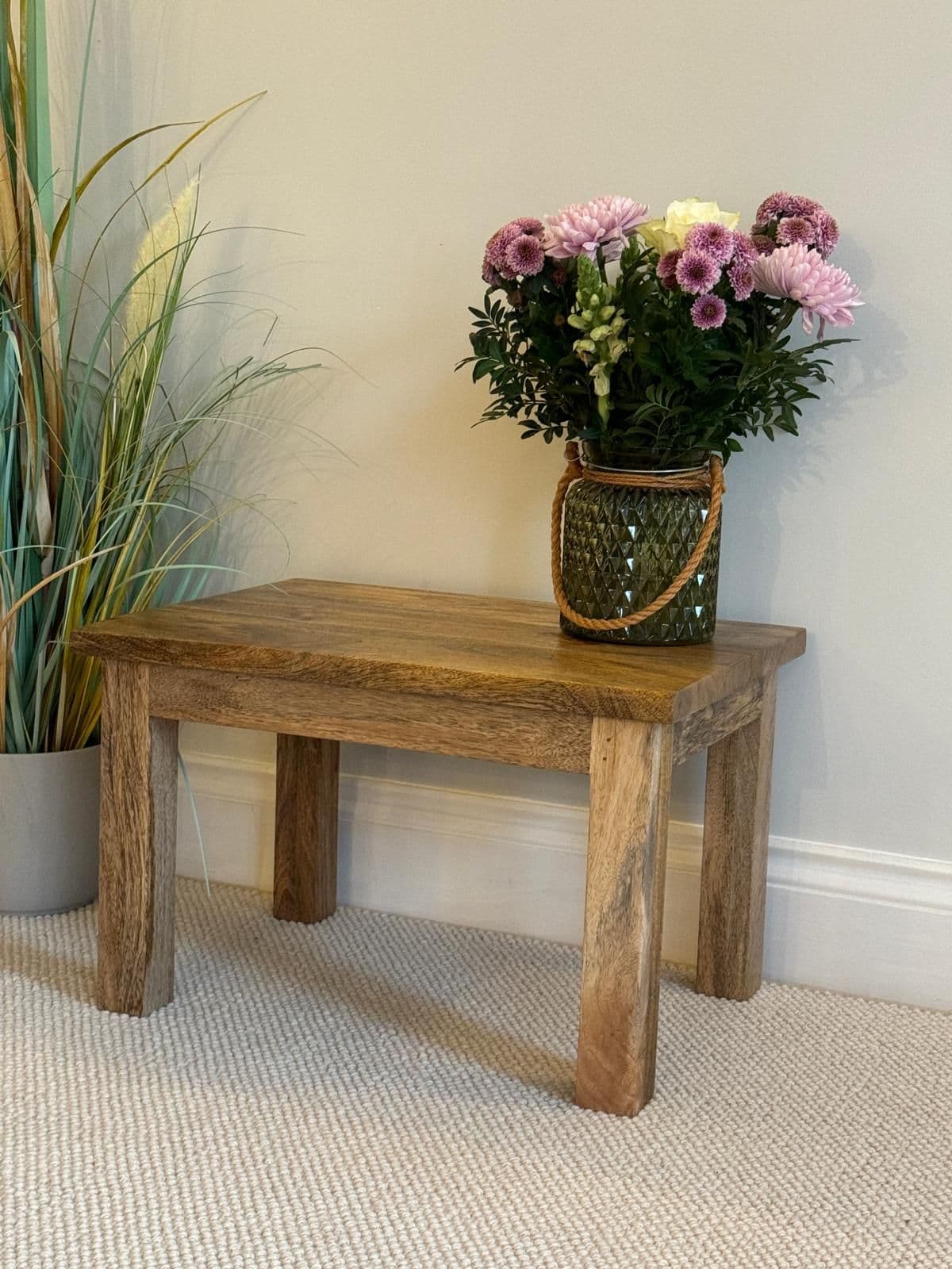 Pair of square finish Mango wood coffee tables, larger of the two