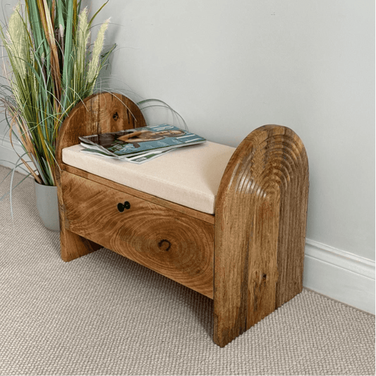 MANT-403 Etched Mango wood shoe storage bench - 64cm wide