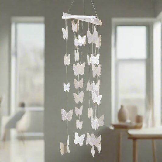 Natural Capiz shell wind chime Butterfly design - white