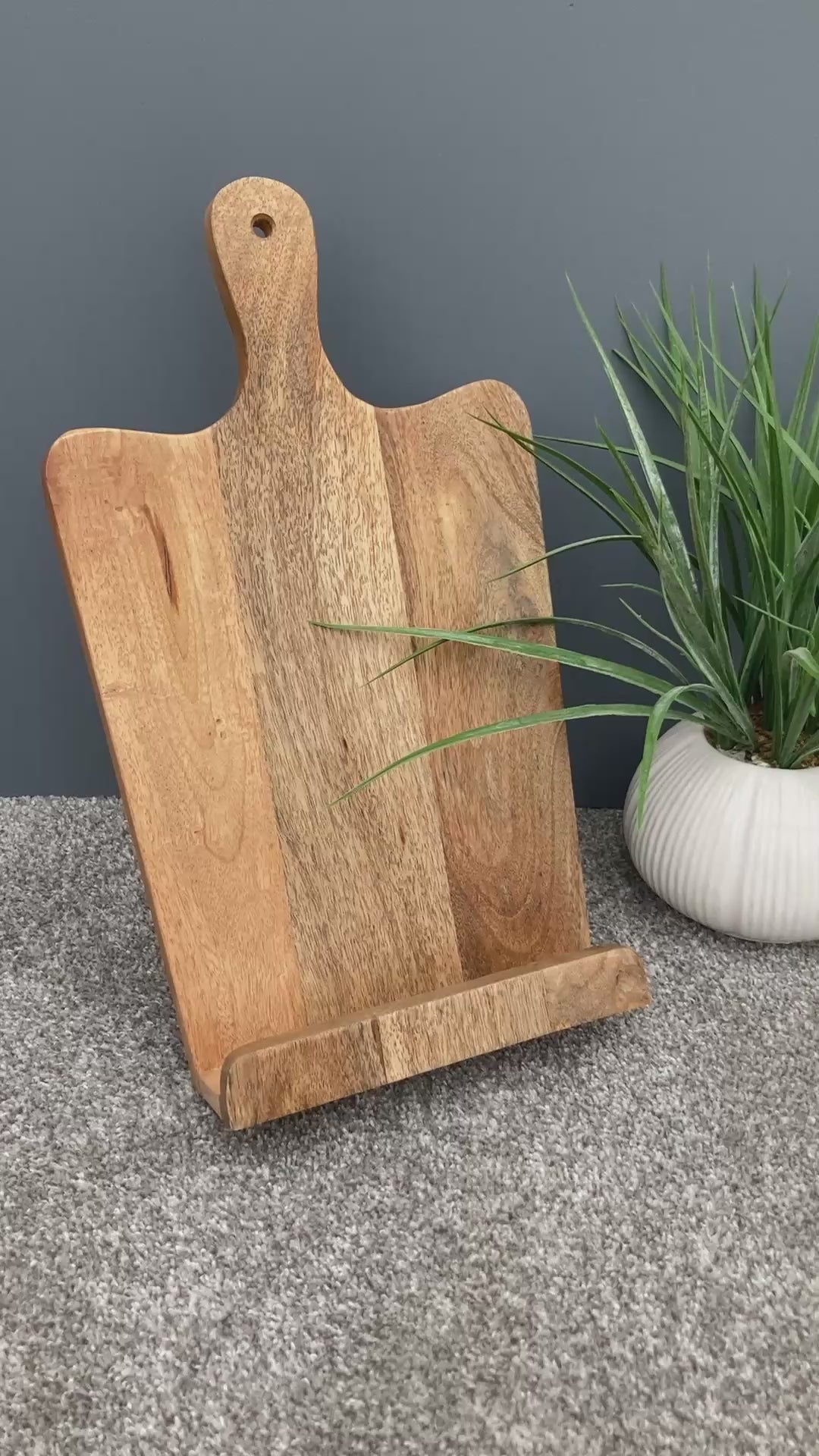 Video of Mango wood recipe stand with handle