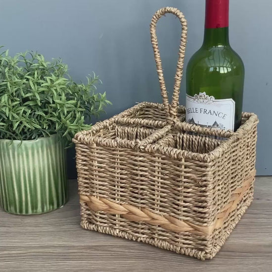Video of Woven seagrass and water hyacinth condiment caddy