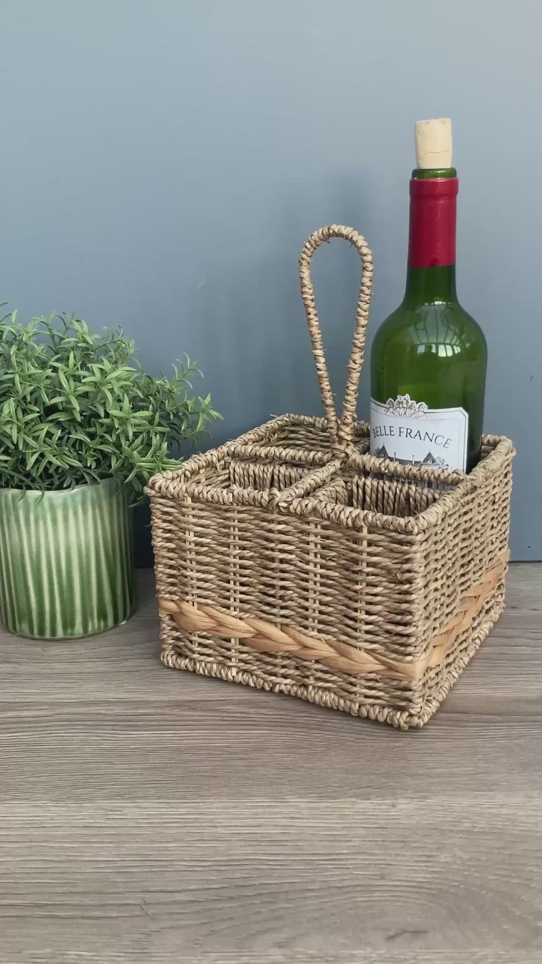 Video of Woven seagrass and water hyacinth condiment caddy