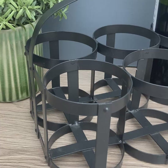Black steel 6 bottle holder. Ideal for milk basket, wine rack, or condiments. Video
