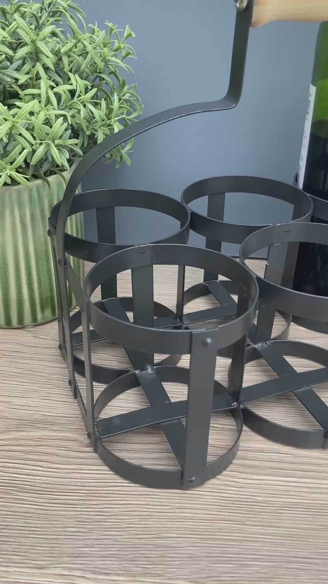 Black steel 6 bottle holder. Ideal for milk basket, wine rack, or condiments. Video