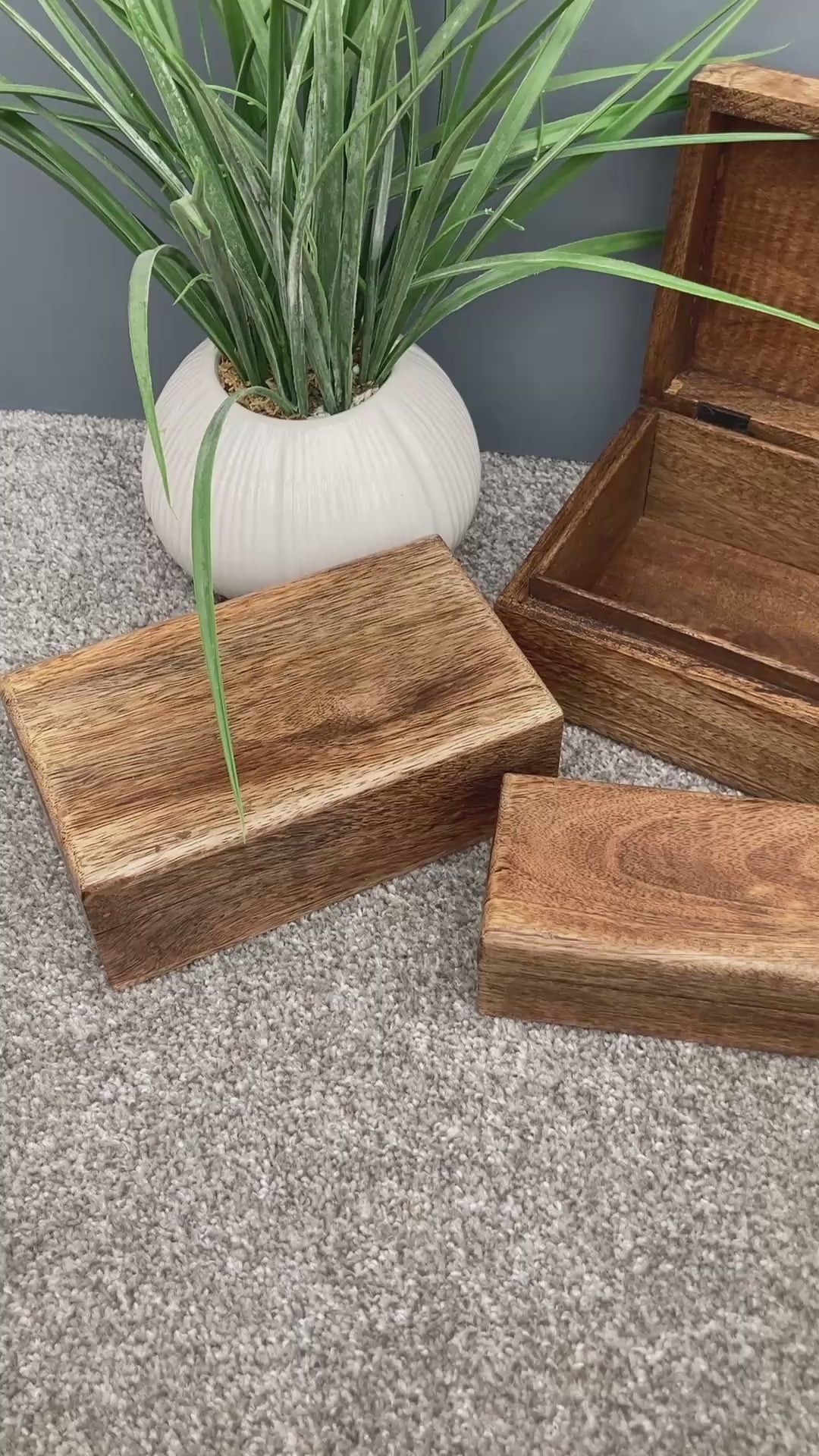 Dark Mango wood rectangular lidded boxes video.