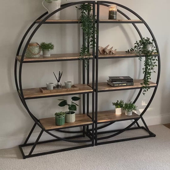 Beautiful pair of rounded metal and Mango wood room dividers