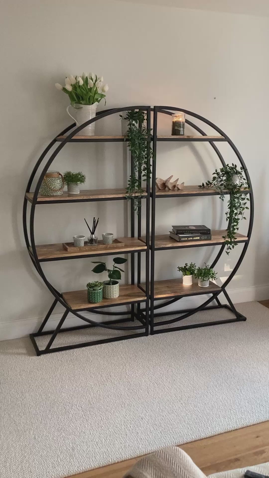 Beautiful pair of rounded metal and Mango wood room dividers