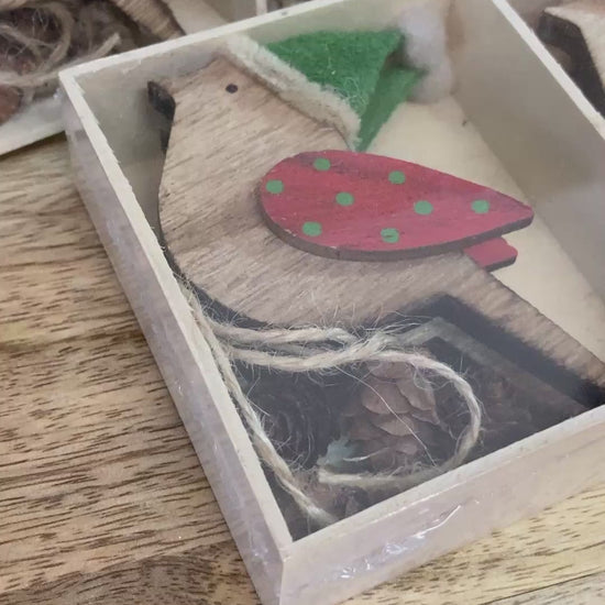 Hanging wooden robin - video